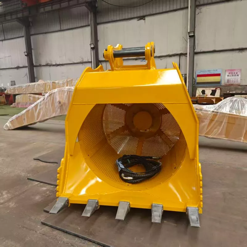 Cucharón de cribado giratorio de 360° para separación de arena y grava