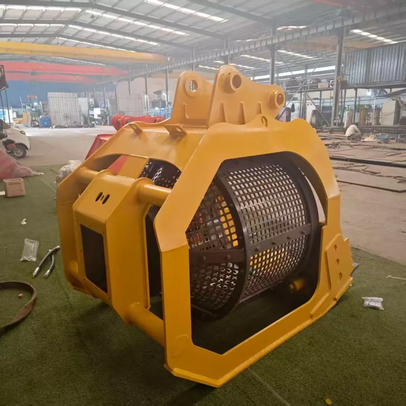 Cuchara cribadora giratoria para reciclaje de residuos de construcción